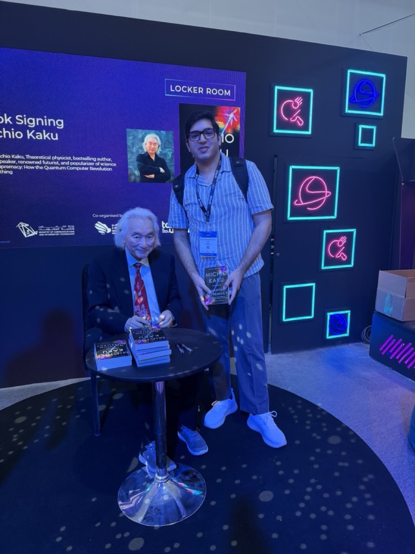 Husnain with Dr. Michio Kaku at his Quantum Supremacy book signing